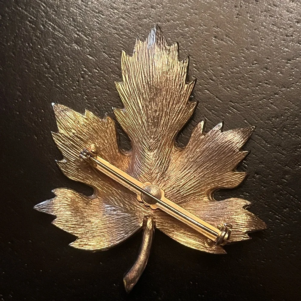 Enamel Purple Leaf Brooch with Rhinestone Detail